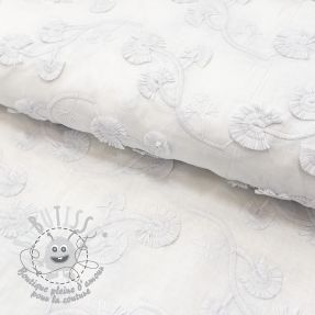 Tissu coton VOILE EMBROIDERY Flowers with stem white