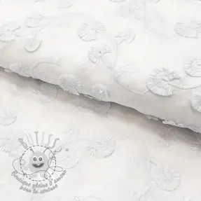 Tissu coton VOILE EMBROIDERY Flowers with stem white