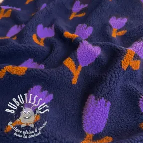 Tissu de manteau TEDDY JACQUARD Tulips navy