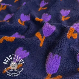 Tissu de manteau TEDDY JACQUARD Tulips navy