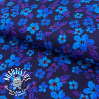 Jersey Hannah flowers blue digital print