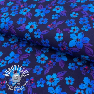 Jersey Hannah flowers blue digital print
