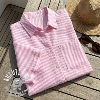 Tissu mélange lin et cotton Stripe fuchsia