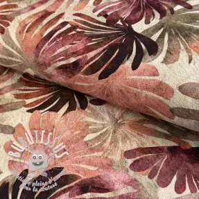 Tissu déco SLUB Leaves burgundy digital print