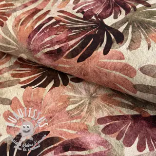 Tissu déco SLUB Leaves burgundy digital print