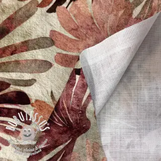 Tissu déco SLUB Leaves burgundy digital print