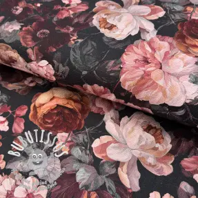 Tissu déco SLUB Bouquet burgundy digital print