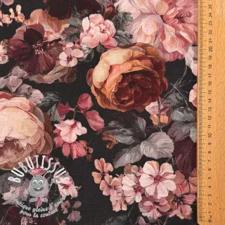 Tissu déco SLUB Bouquet burgundy digital print