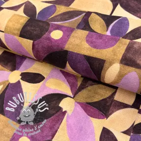 Tissu déco SLUB Abstract flowie aubergine digital print