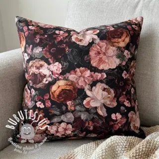 Tissu déco SLUB Bouquet burgundy digital print