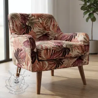 Tissu déco SLUB Leaves burgundy digital print