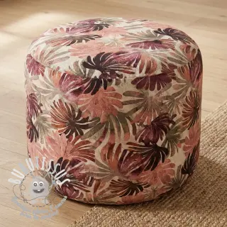 Tissu déco SLUB Leaves burgundy digital print