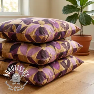Tissu déco SLUB Abstract flowie aubergine digital print