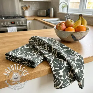 Tissu déco Big leaves grey digital print