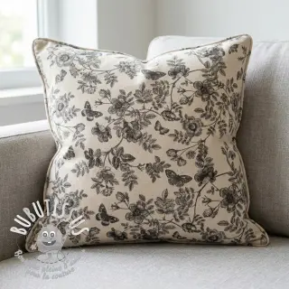 Tissu déco Linenlook Painting flowers black digital print