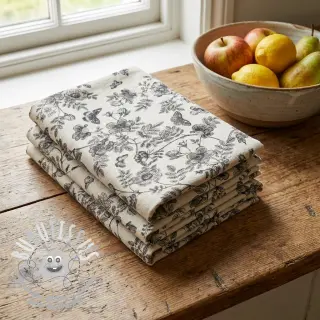 Tissu déco Linenlook Painting flowers black digital print