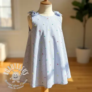Tissu coton DOBBY Stripe and dotty blue