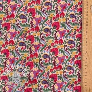 Tissu coton VOILE STEPPED Paisley flowers white digital print