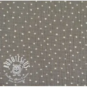 Tissu double gaze/mousseline Dots grey/white