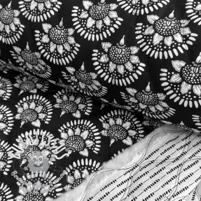 Tissu coton VOILE STEPPED Bouquet flowers balck digital print