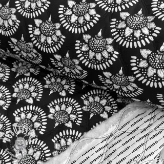Tissu coton VOILE STEPPED Bouquet flowers black digital print