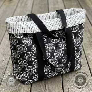 Tissu coton VOILE STEPPED Bouquet flowers black digital print