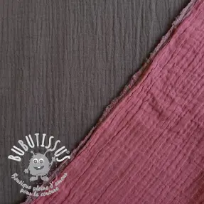 Tissu double gaze/mousseline DOUBLE SIDED dark grey ORGANIC