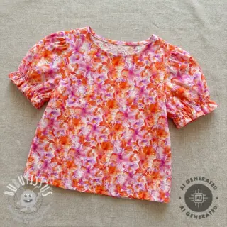 Tissu coton EMBROIDERY Viola peach digital print