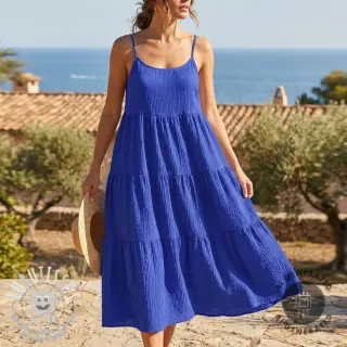 Tissu coton SMOGGED EMBROIDERY cobalt
