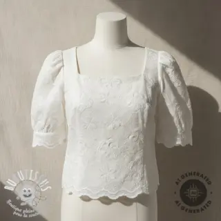 Tissu coton EMBROIDERY Catchy Flowy white