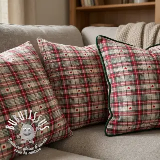 Tissu déco jacquard Villars ecru rouge