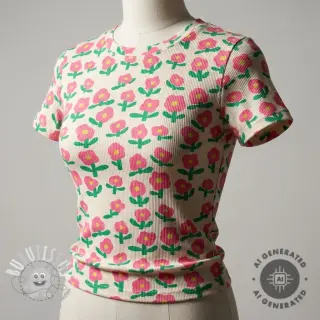 Jersey RIB JENNIFER BOURON Flowers natural pink ORGANIC