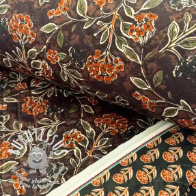Velours  VELVET QUILT Flowers leaves dark brown