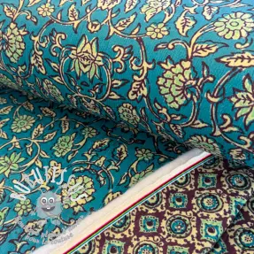 Velours  VELVET QUILT Flowers abstract petrol