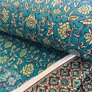 Velours  VELVET QUILT Flowers abstract petrol