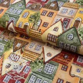 Tissu déco premium Rustic village house digital print