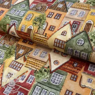 Tissu déco premium Rustic village house digital print