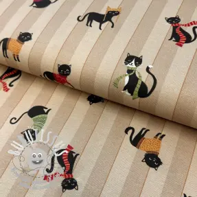 Tissu déco premium Cat frost friends taupe digital print
