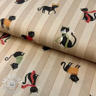 Tissu déco premium Cat frost friends taupe digital print