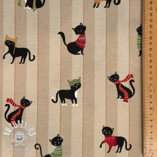 Tissu déco premium Cat frost friends taupe digital print