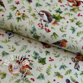 Tissu déco premium Animal forest dream beige digital print