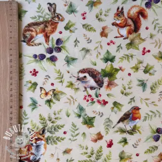 Tissu déco premium Animal forest dream beige digital print
