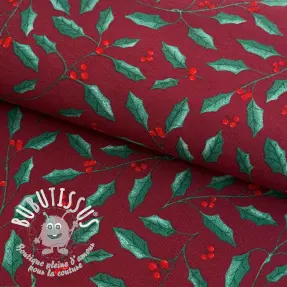 Tissu déco premium Holly Branch Xmas wine