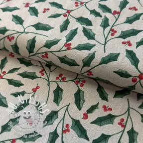 Tissu déco Linenlook Holly branch Xmas