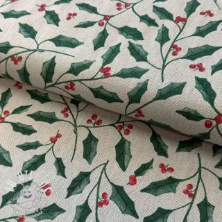 Tissu déco Linenlook Holly branch Xmas