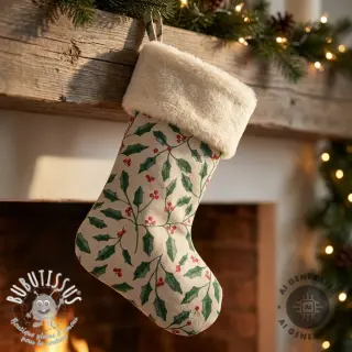 Tissu déco Linenlook Holly branch Xmas