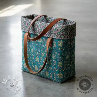 Velours  VELVET QUILT Flowers abstract petrol