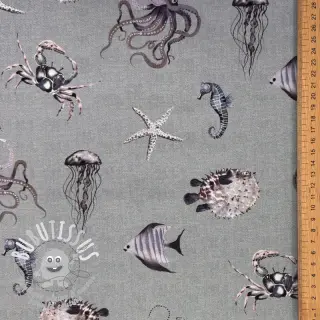 Tissu déco Underwater animals grey digital print