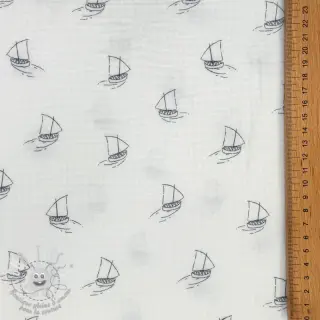 Tissu double gaze/mousseline Boats white