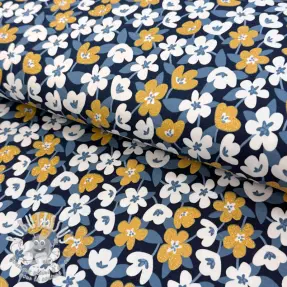Jersey GLITTER Flowers navy